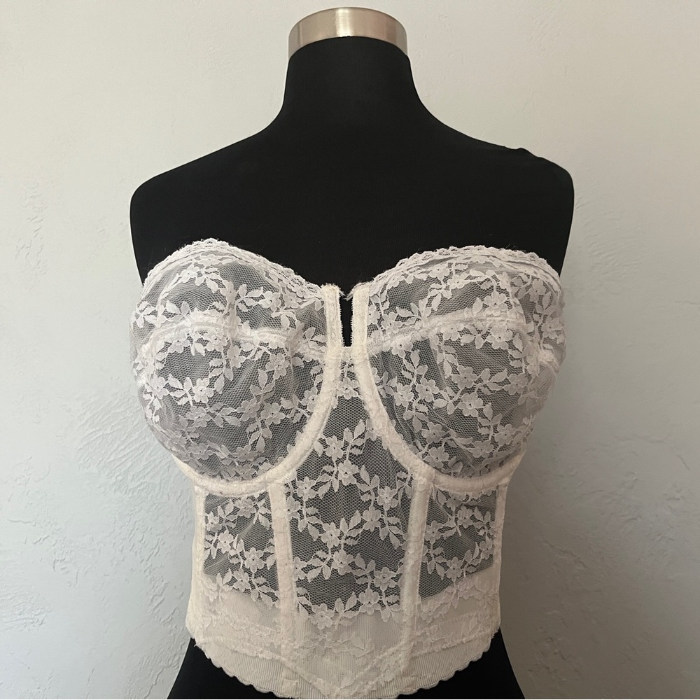 VTG 80s Backless Young Smoothie White Lace Strapless Corset Bustier Bra 36D